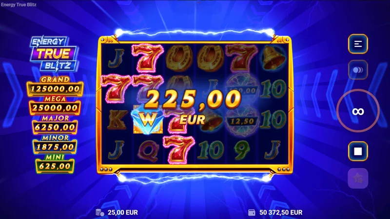 Energy True Blitz - wygrana na zebranych symbolach Cash