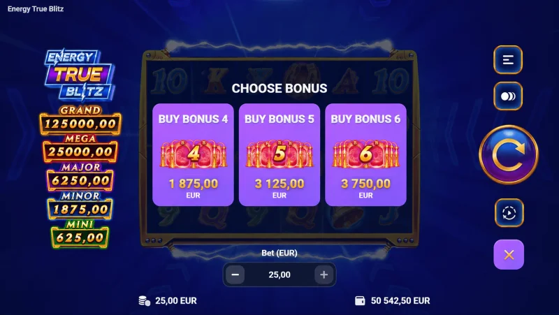 Energy True Blitz - menu zakupu bonusu