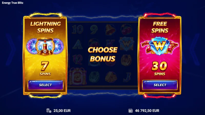 Energy True Blitz - wybór wariantu Lightning Spins